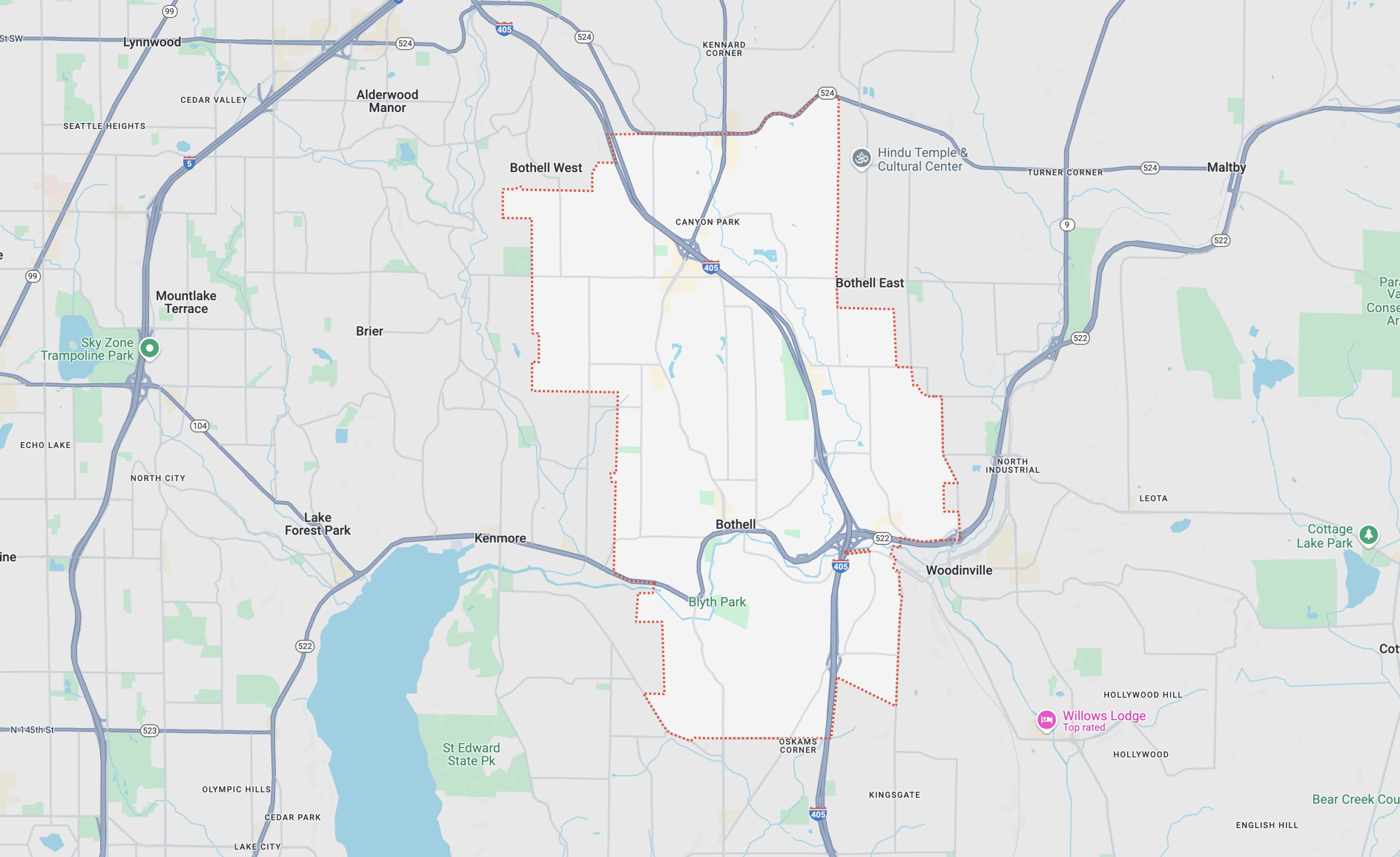Map of Bothell, WA