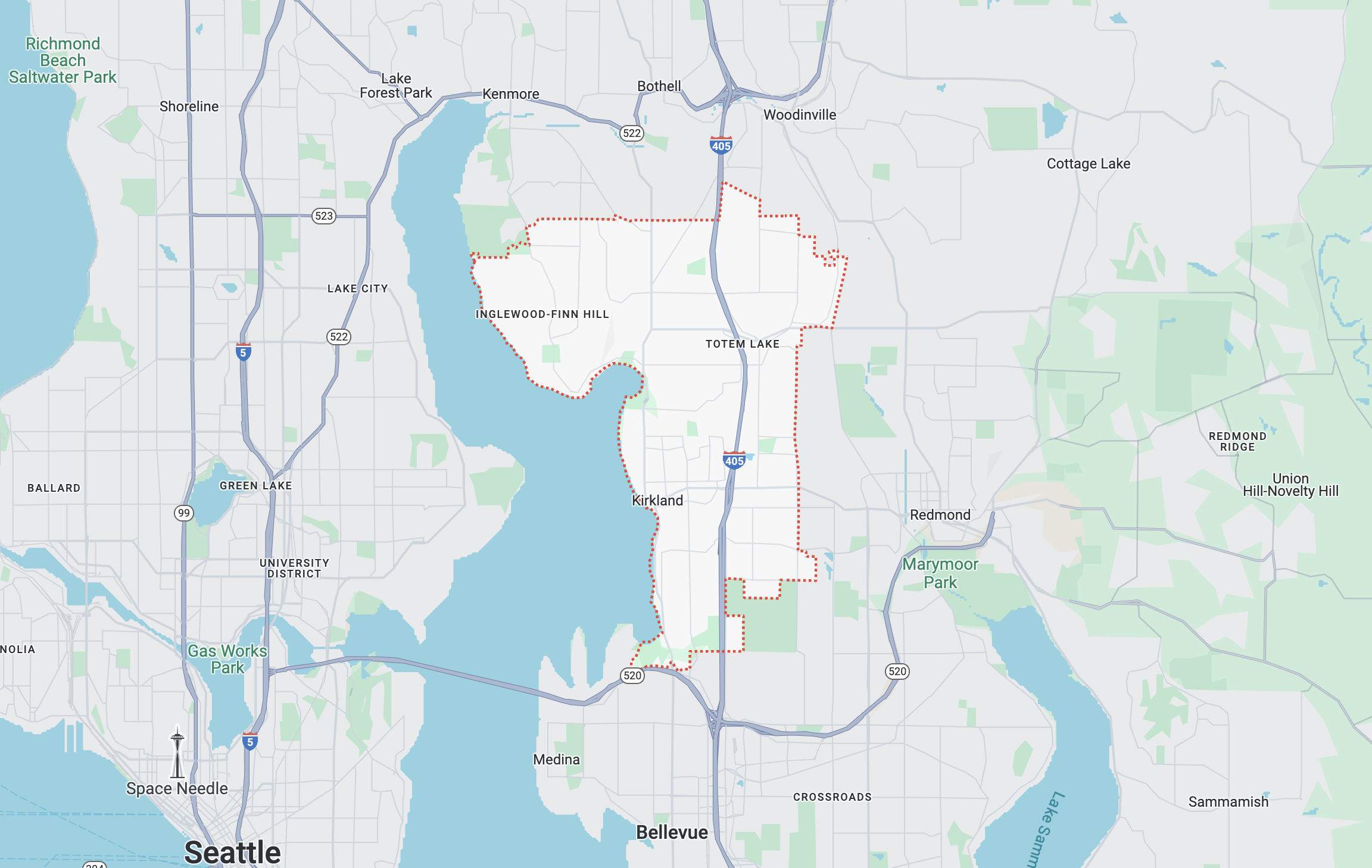 Map of Kirkland, WA