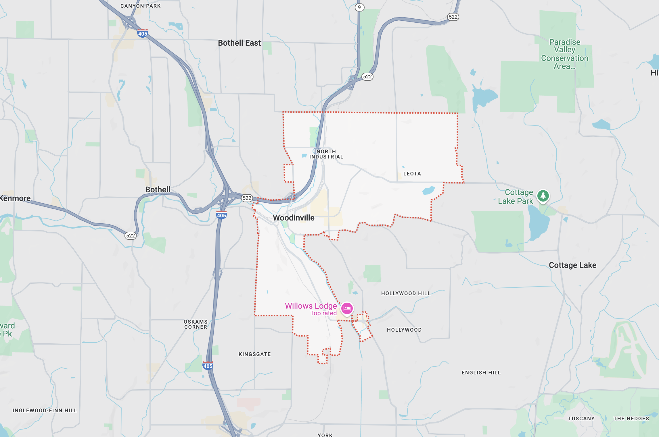 Map of Woodinville, WA